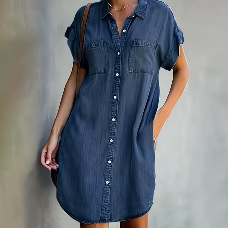 Cressida | Mini Shirt Dress with Chest Pockets and Button Down Front