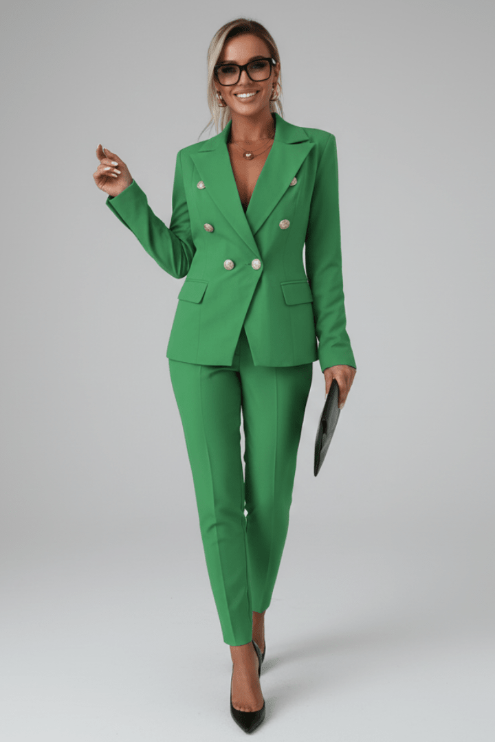 Thessalie | Two-Piece Woven Pant Suit with Notched Lapel and Straight Leg