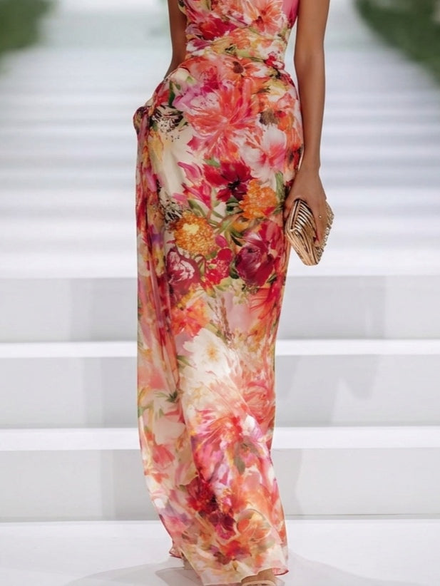 Delaney | Floral Wedding Guest Maxi Dress with Sleeveless and Halter Neck