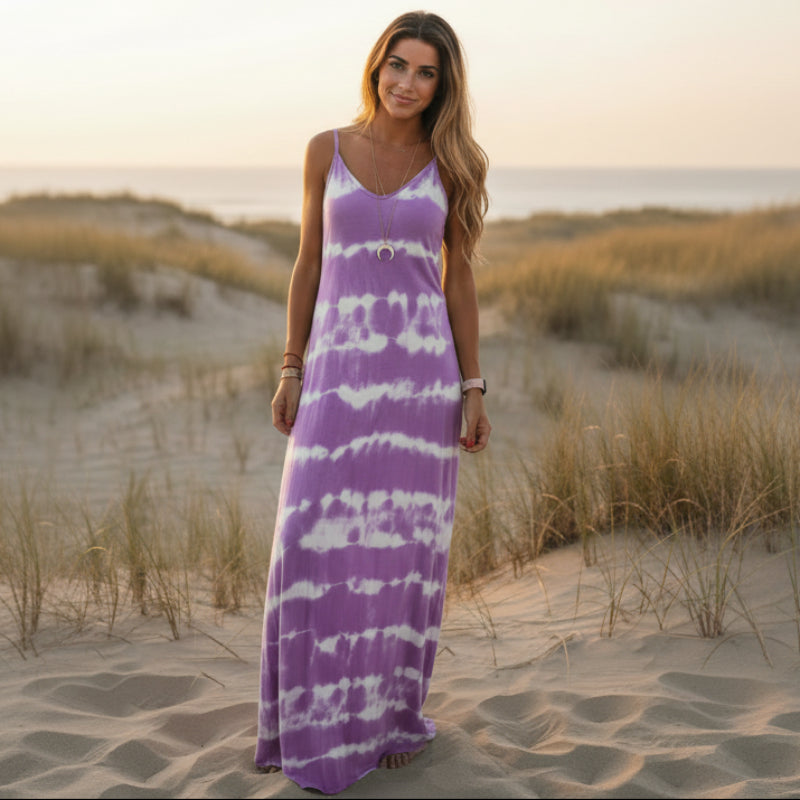Florianne | Tie-Dye Maxi Sundress with Spaghetti Straps and V Neck