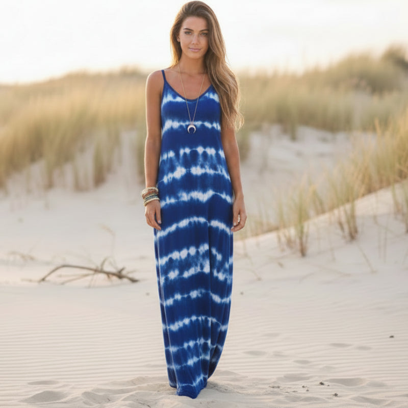 Florianne | Tie-Dye Maxi Sundress with Spaghetti Straps and V Neck