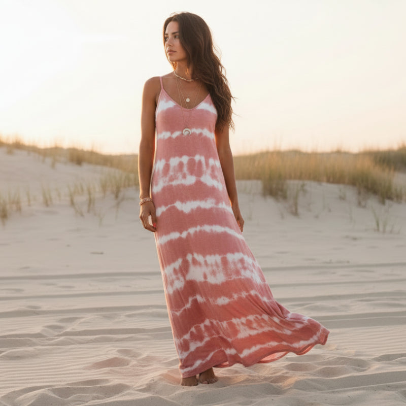 Florianne | Tie-Dye Maxi Sundress with Spaghetti Straps and V Neck