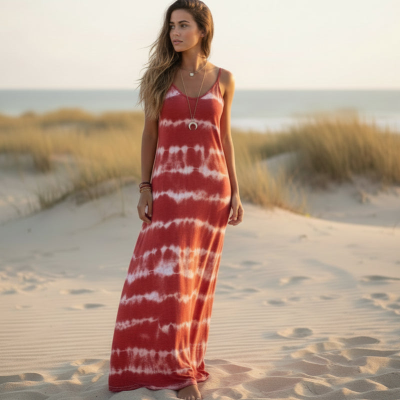 Florianne | Tie-Dye Maxi Sundress with Spaghetti Straps and V Neck