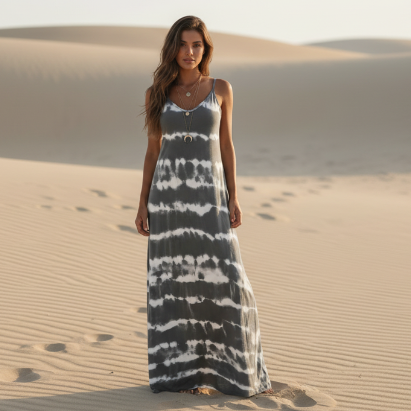 Florianne | Tie-Dye Maxi Sundress with Spaghetti Straps and V Neck