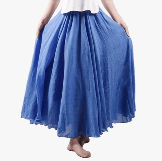Evangelina | Bohemian Linen Maxi Skirt with Pull-On Waist and Flared Hem