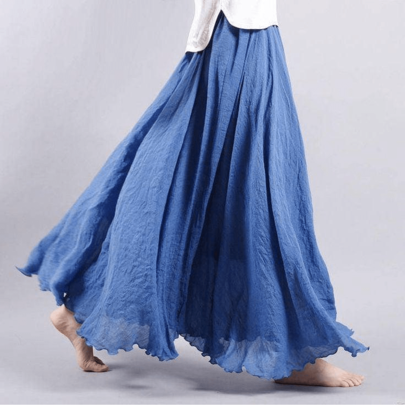 Evangelina | Bohemian Linen Maxi Skirt with Pull-On Waist and Flared Hem