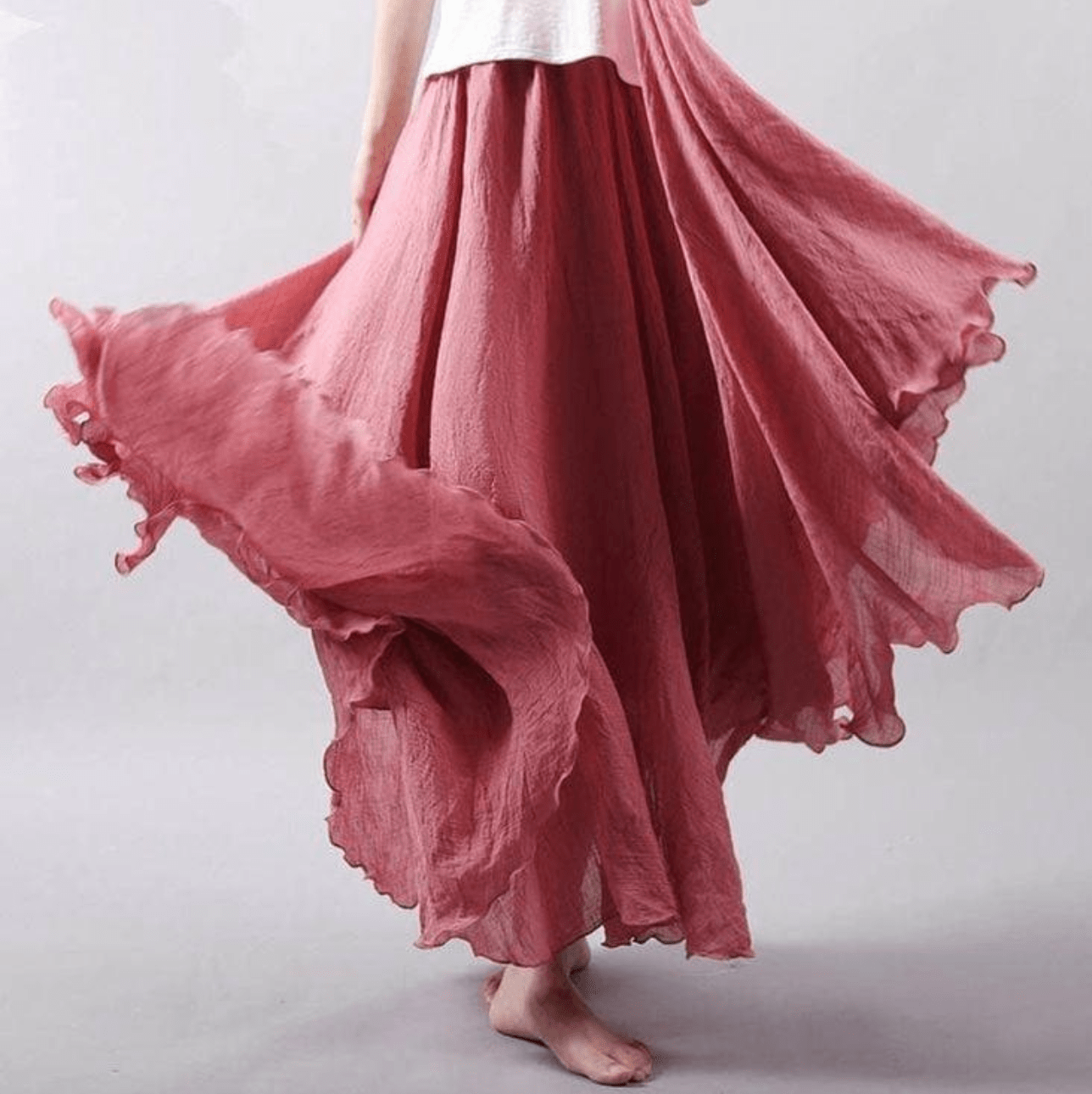 Evangelina | Bohemian Linen Maxi Skirt with Pull-On Waist and Flared Hem