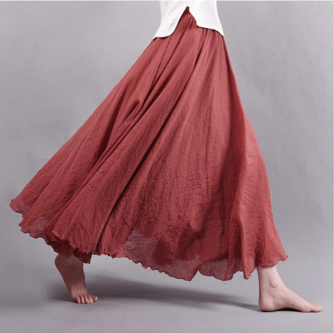 Evangelina | Bohemian Linen Maxi Skirt with Pull-On Waist and Flared Hem