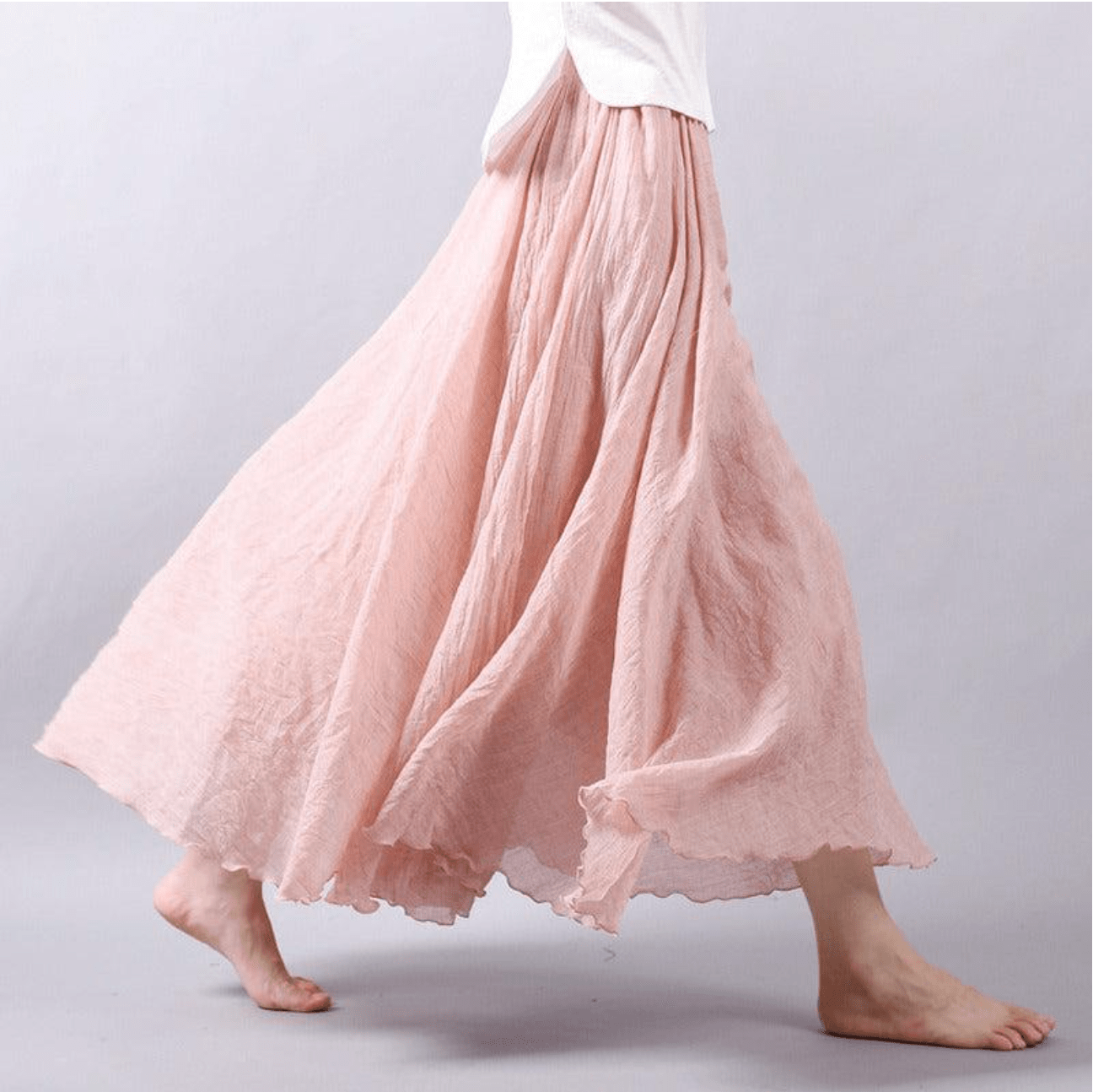 Evangelina | Bohemian Linen Maxi Skirt with Pull-On Waist and Flared Hem
