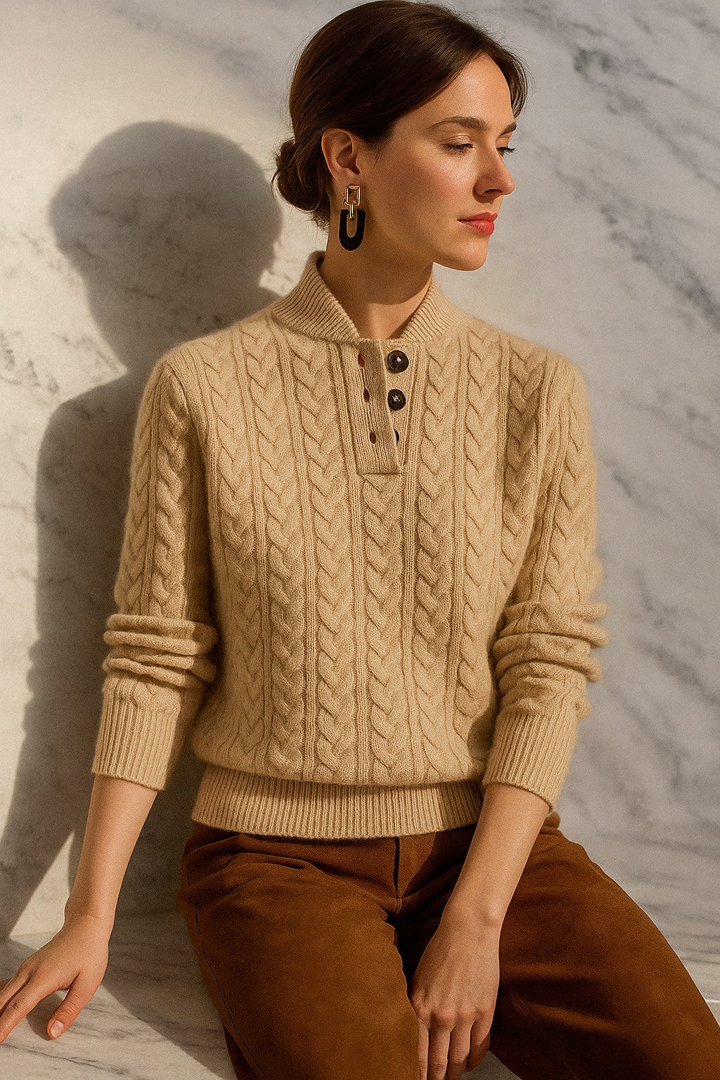 Kendra | Cable Knit Button-Neck Sweater