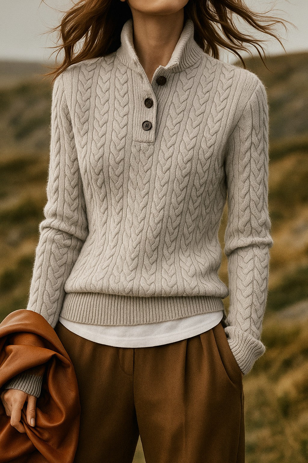 Kendra | Cable Knit Button-Neck Sweater