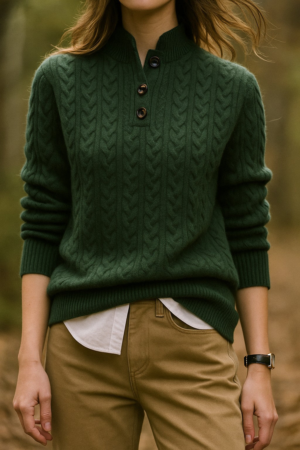 Kendra | Cable Knit Button-Neck Sweater