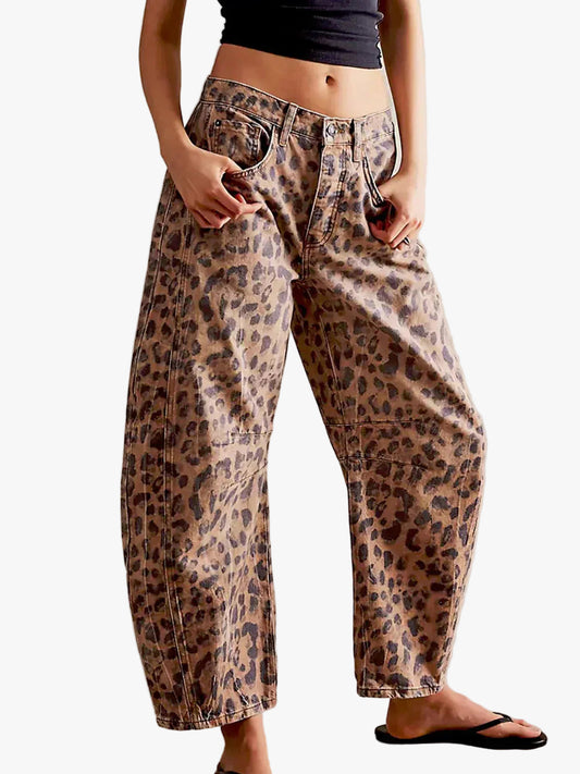 Siena | Denim Jeans with Allover Animal Print and Barrel Legs