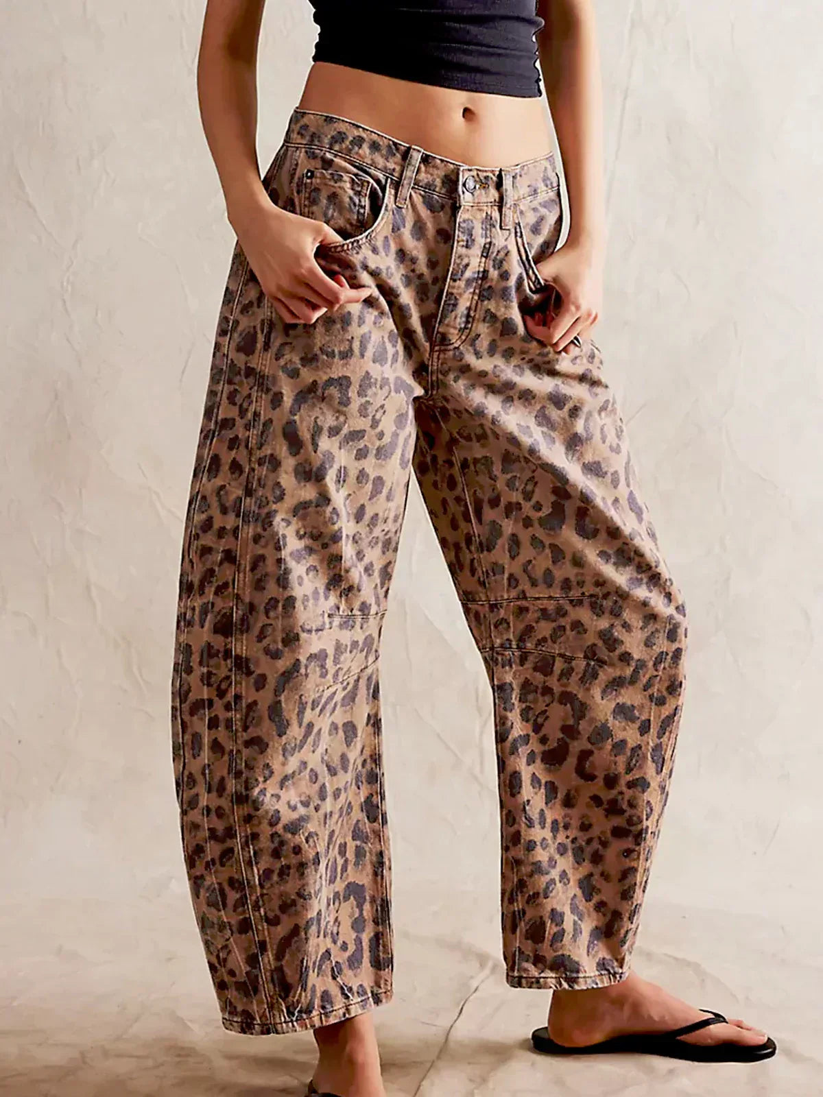 Siena | Denim Jeans with Allover Animal Print and Barrel Legs