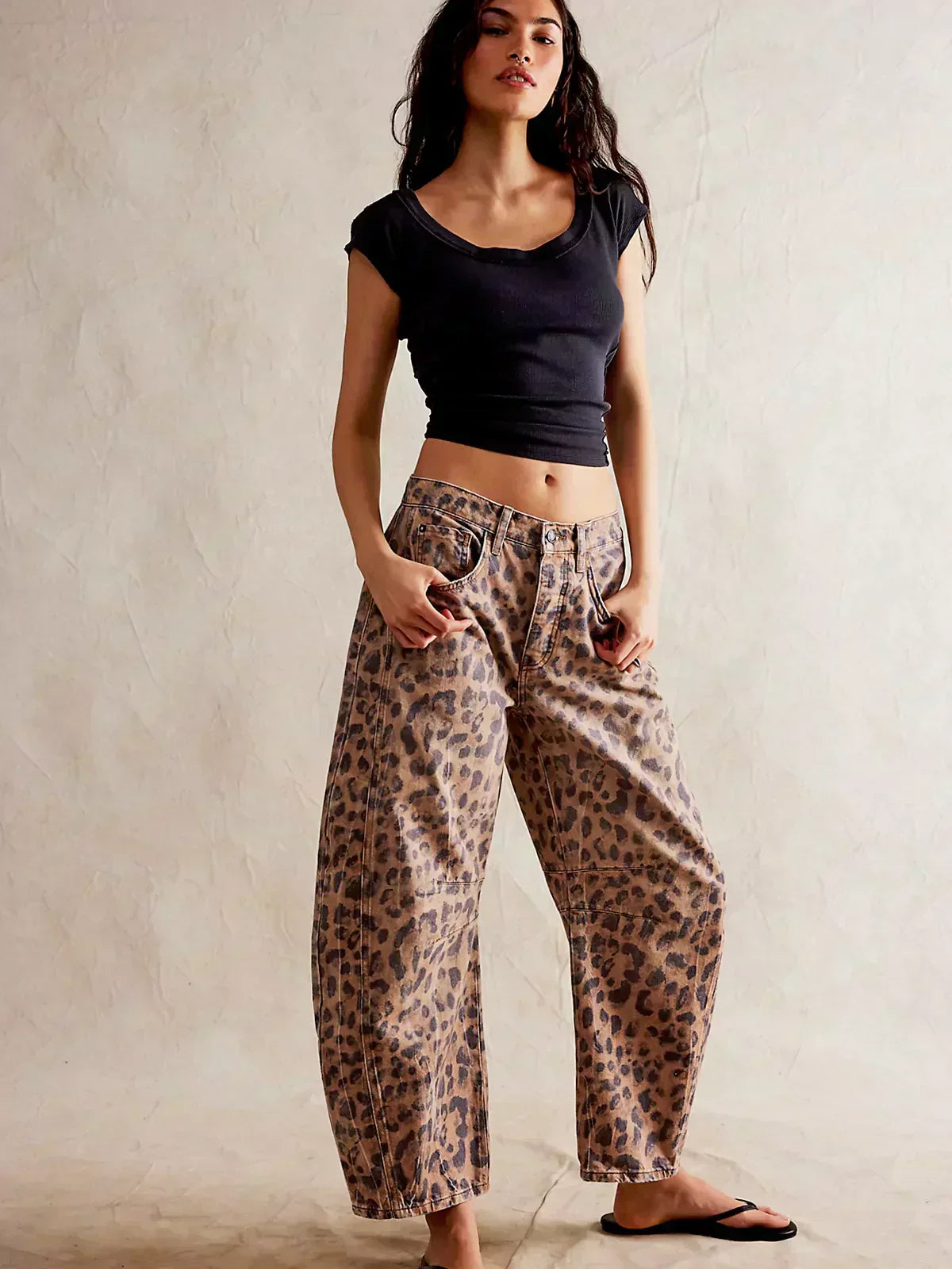 Siena | Denim Jeans with Allover Animal Print and Barrel Legs