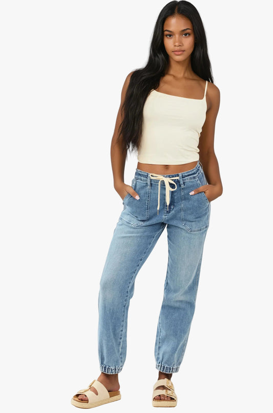 Celestia | Denim Jeans with Drawstring Waist and Elastic Cuffs