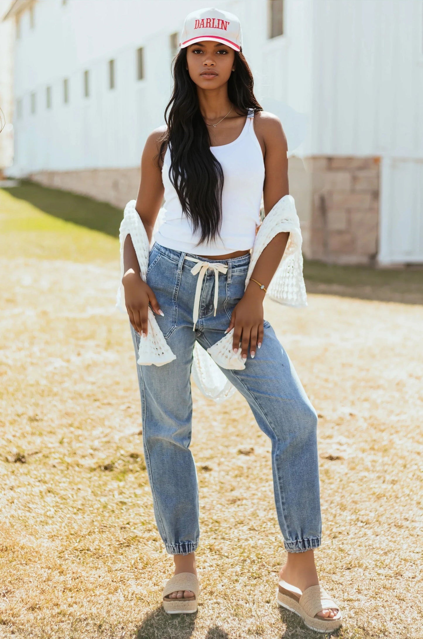Celestia | Denim Jeans with Drawstring Waist and Elastic Cuffs