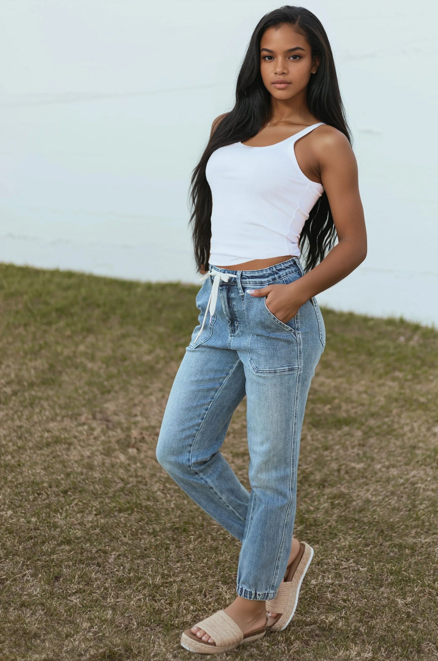 Celestia | Denim Jeans with Drawstring Waist and Elastic Cuffs
