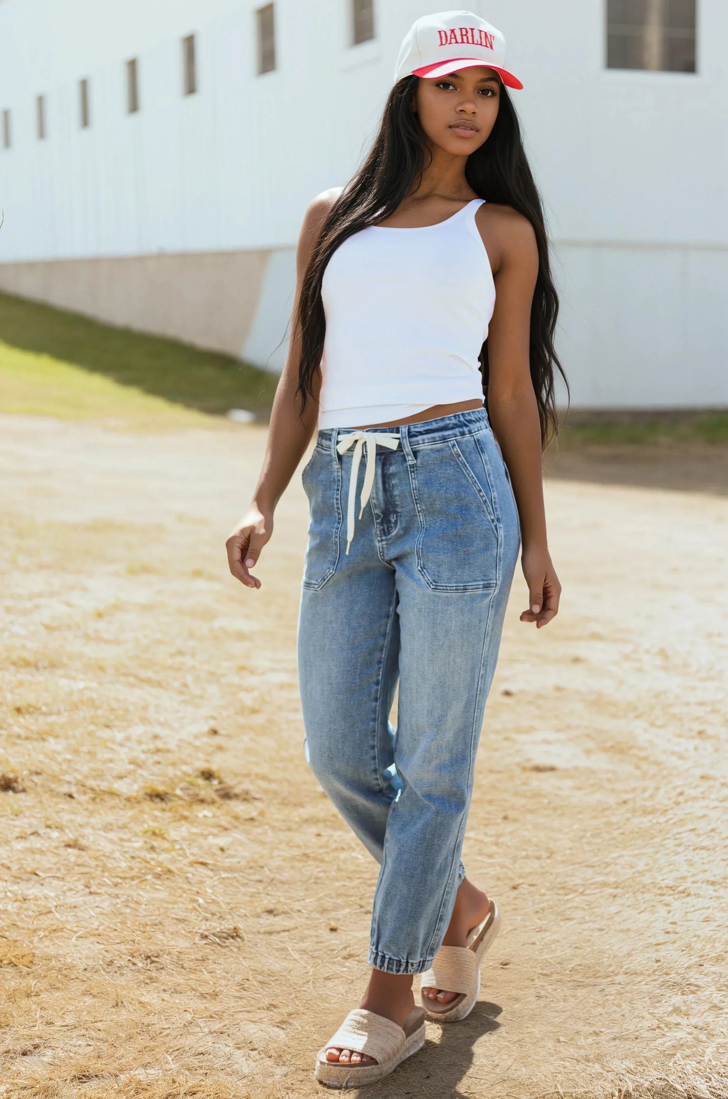 Celestia | Denim Jeans with Drawstring Waist and Elastic Cuffs