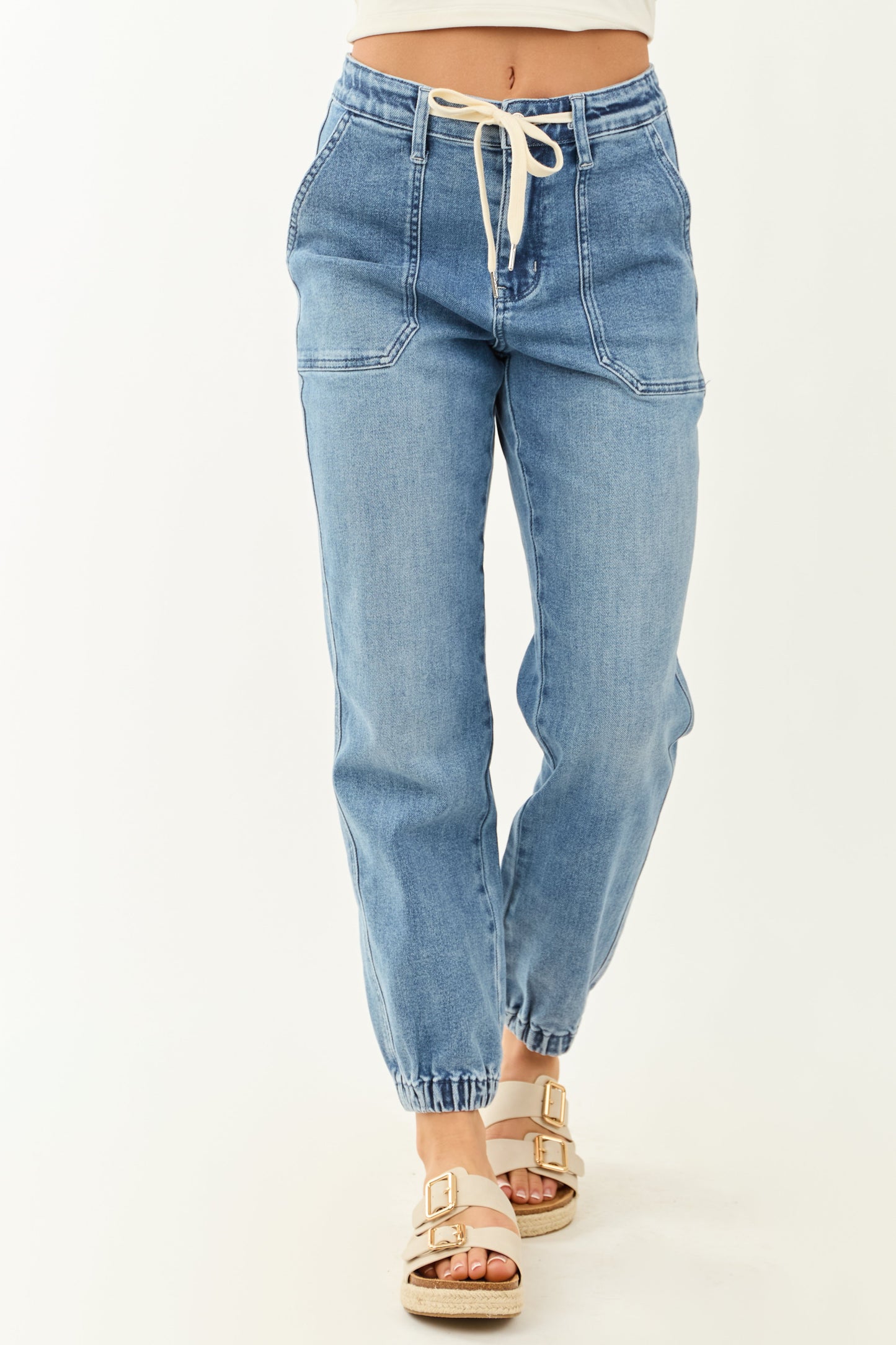 Celestia | Denim Jeans with Drawstring Waist and Elastic Cuffs