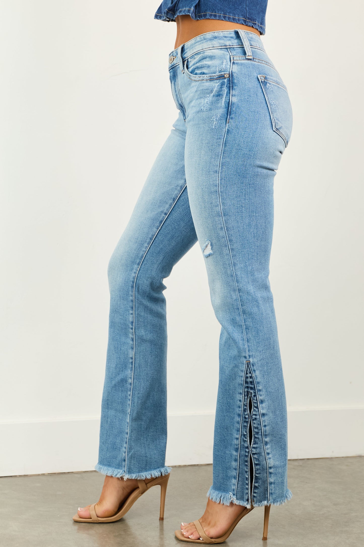 Leonie | Denim Jeans with Flared Legs and Split Hem