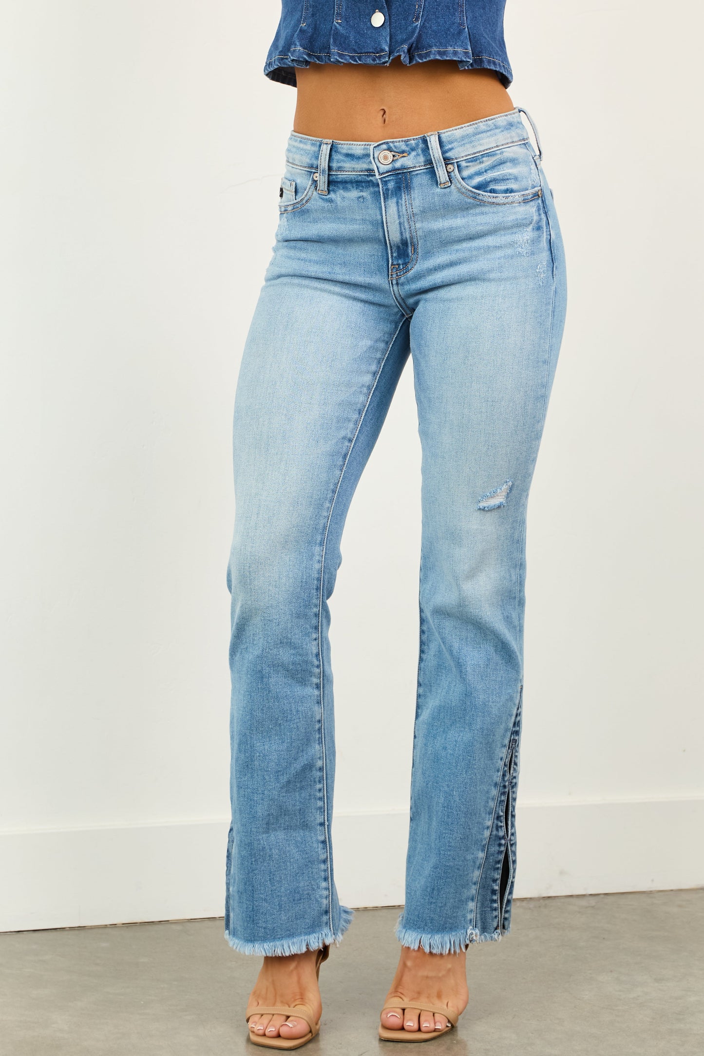 Leonie | Denim Jeans with Flared Legs and Split Hem