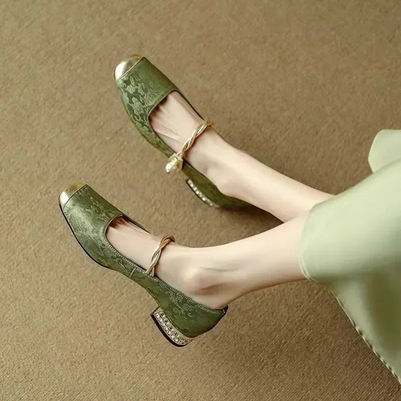 Sennett | Dress Satin-Style Heels with Square Toe and Twisted Strap