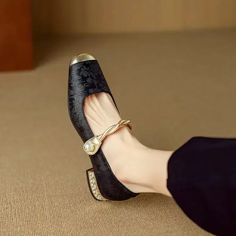 Sennett | Dress Satin-Style Heels with Square Toe and Twisted Strap
