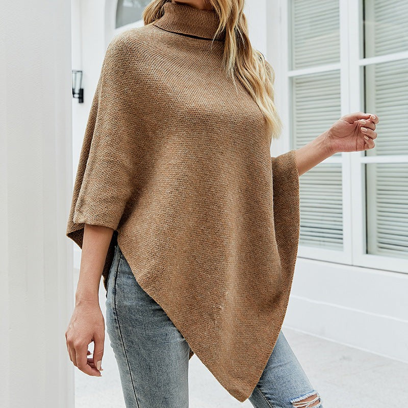 Cordelia | Knit Poncho with High Collar and Decorative Buttons