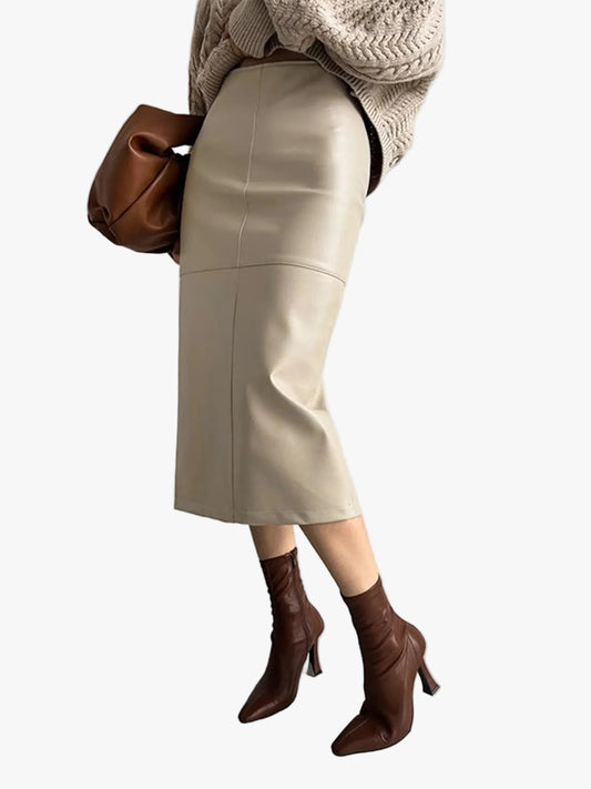 Marcelline | Faux Midi Skirt with Back Slit and Panel Seams