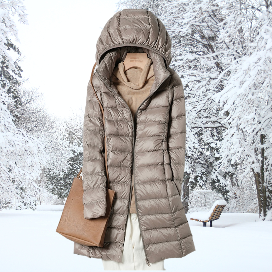 Carmine | Longline Nylon Puffer Jacket with Hood and Zip Front