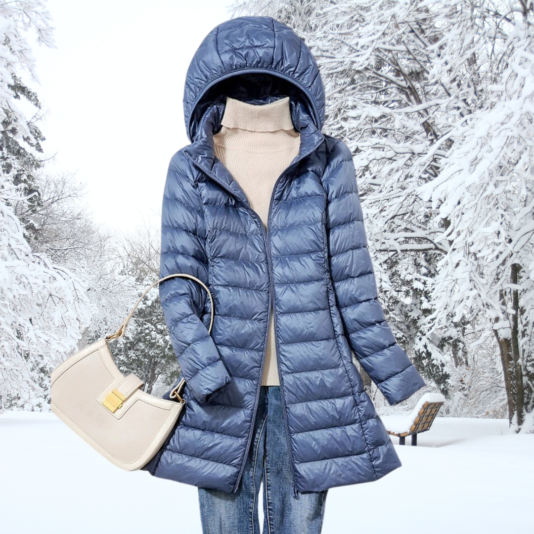 Carmine | Longline Nylon Puffer Jacket with Hood and Zip Front