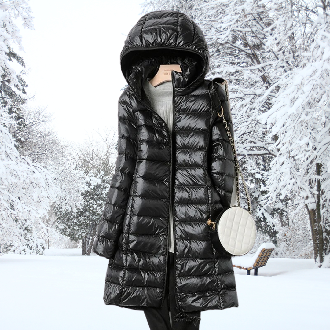 Carmine | Longline Nylon Puffer Jacket with Hood and Zip Front