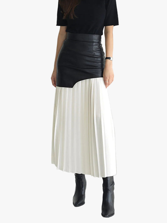 Marlowe | Midi Skirt with Faux Overlay and Pleated Hem