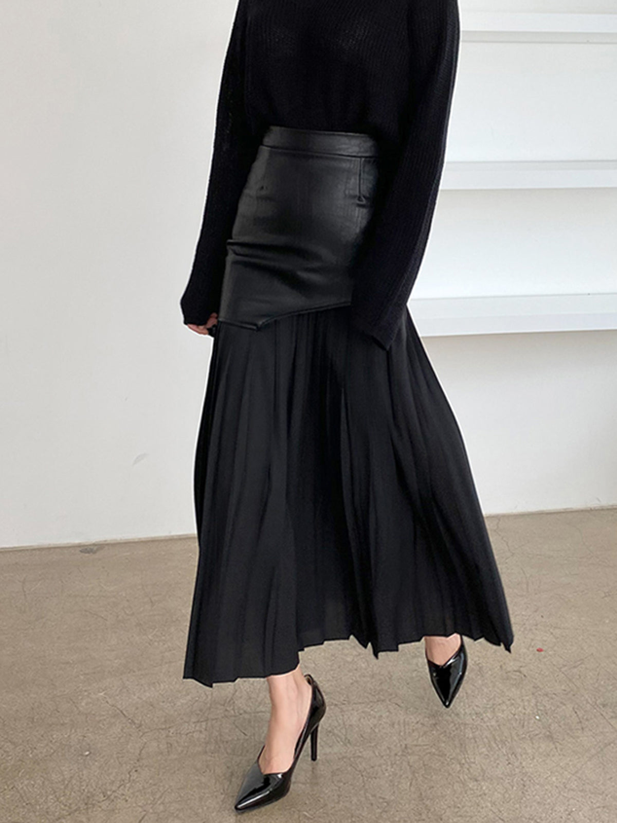 Marlowe | Midi Skirt with Faux Overlay and Pleated Hem