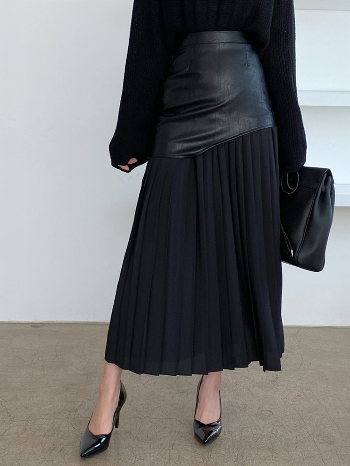 Marlowe | Midi Skirt with Faux Overlay and Pleated Hem