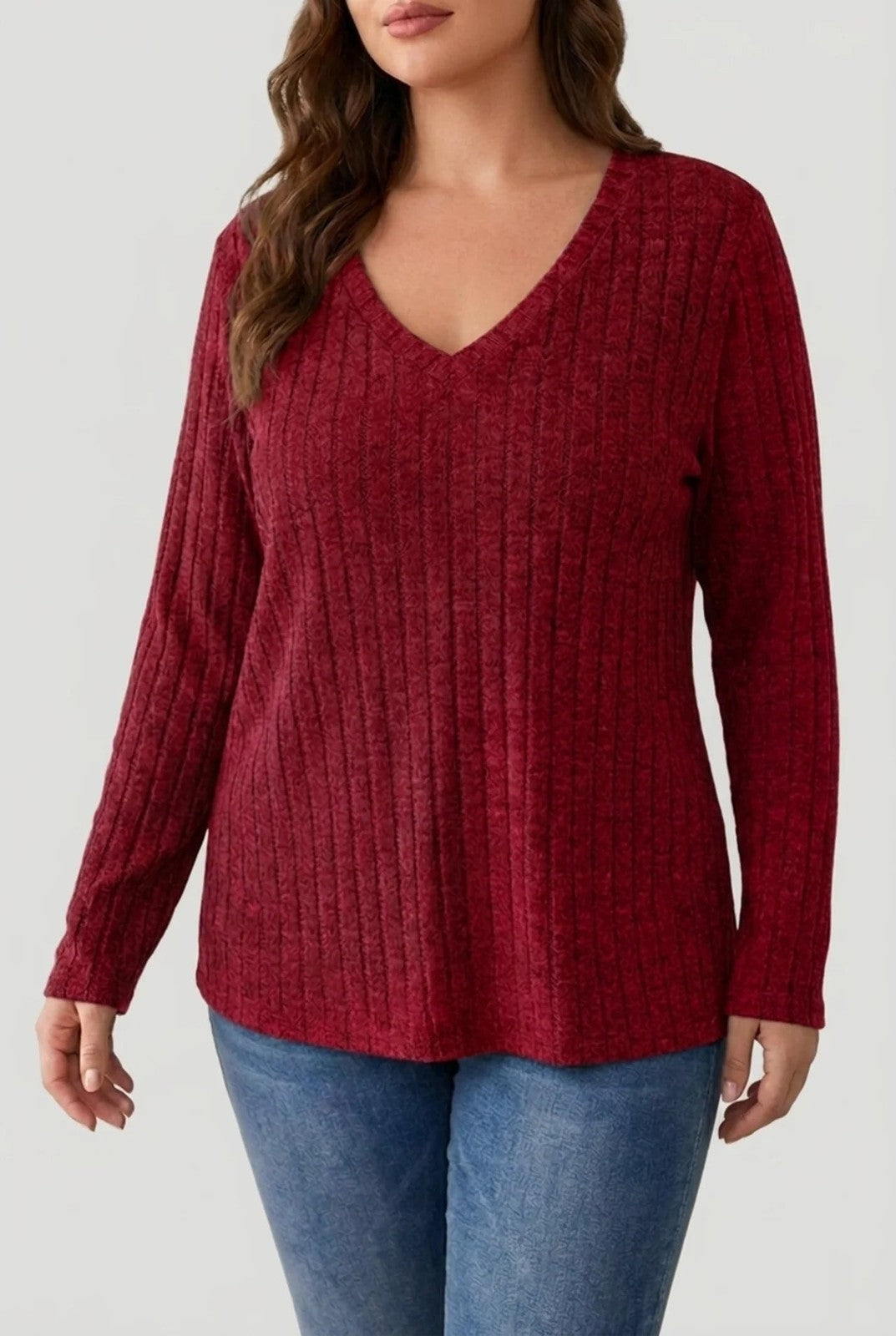 Bronwyn | Ribbed V-Neck Sweater in Soft Stretch Knit