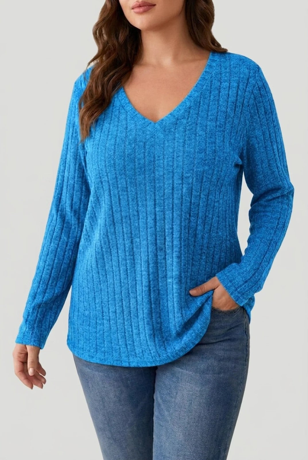 Bronwyn | Ribbed V-Neck Sweater in Soft Stretch Knit
