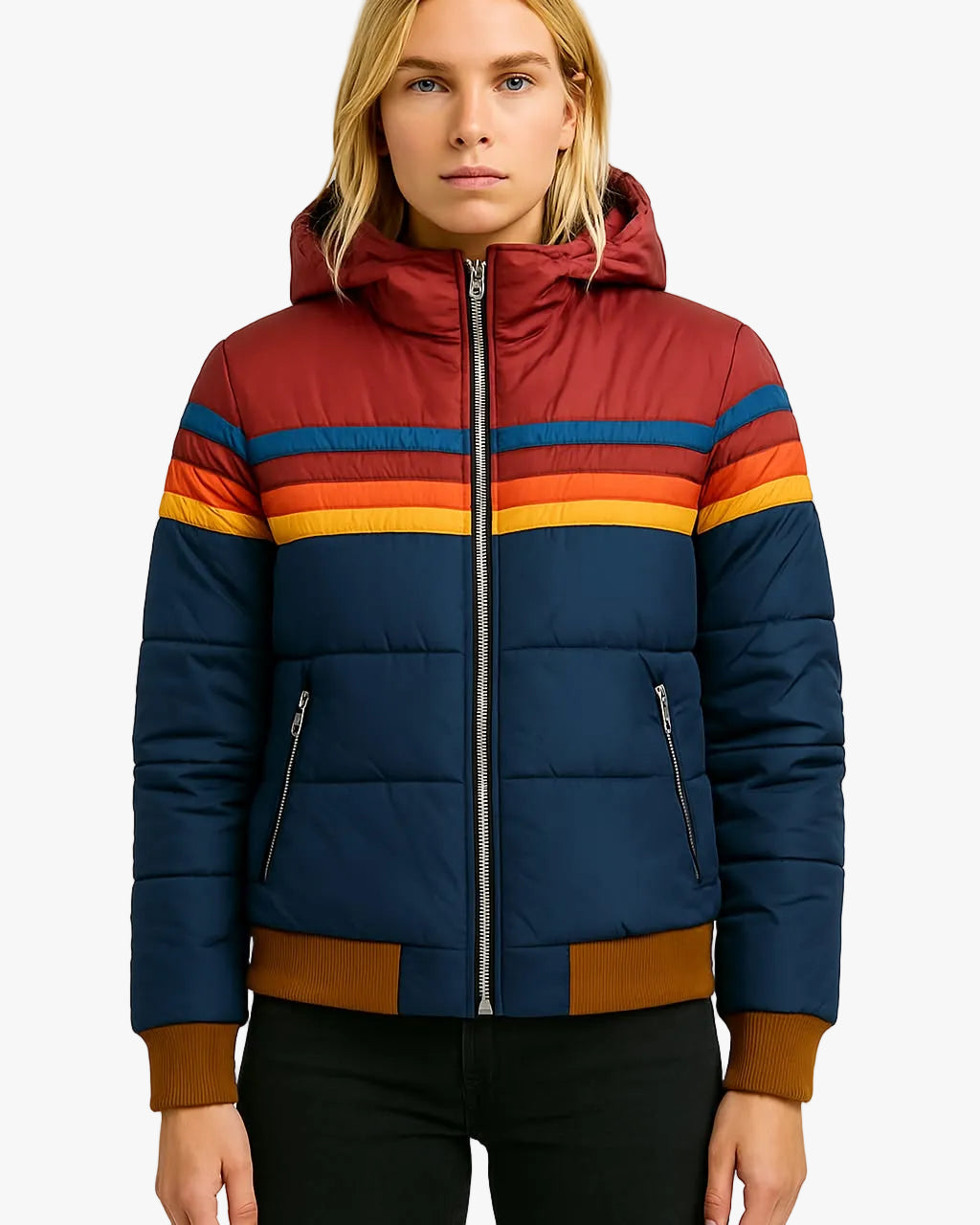 Lumina | Quilted Puffer Jacket with Hood and Stripe Bands