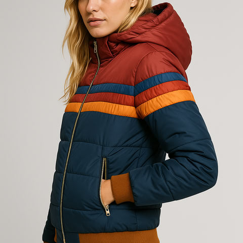 Lumina | Quilted Puffer Jacket with Hood and Stripe Bands