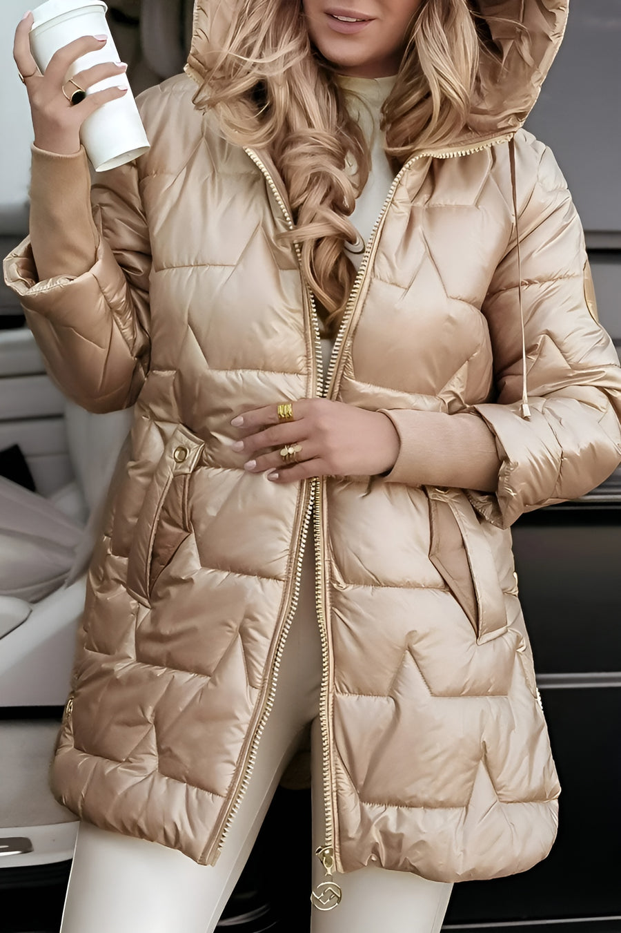 Fiora | Quilted Shell Puffer Jacket with Hood and Side Zips