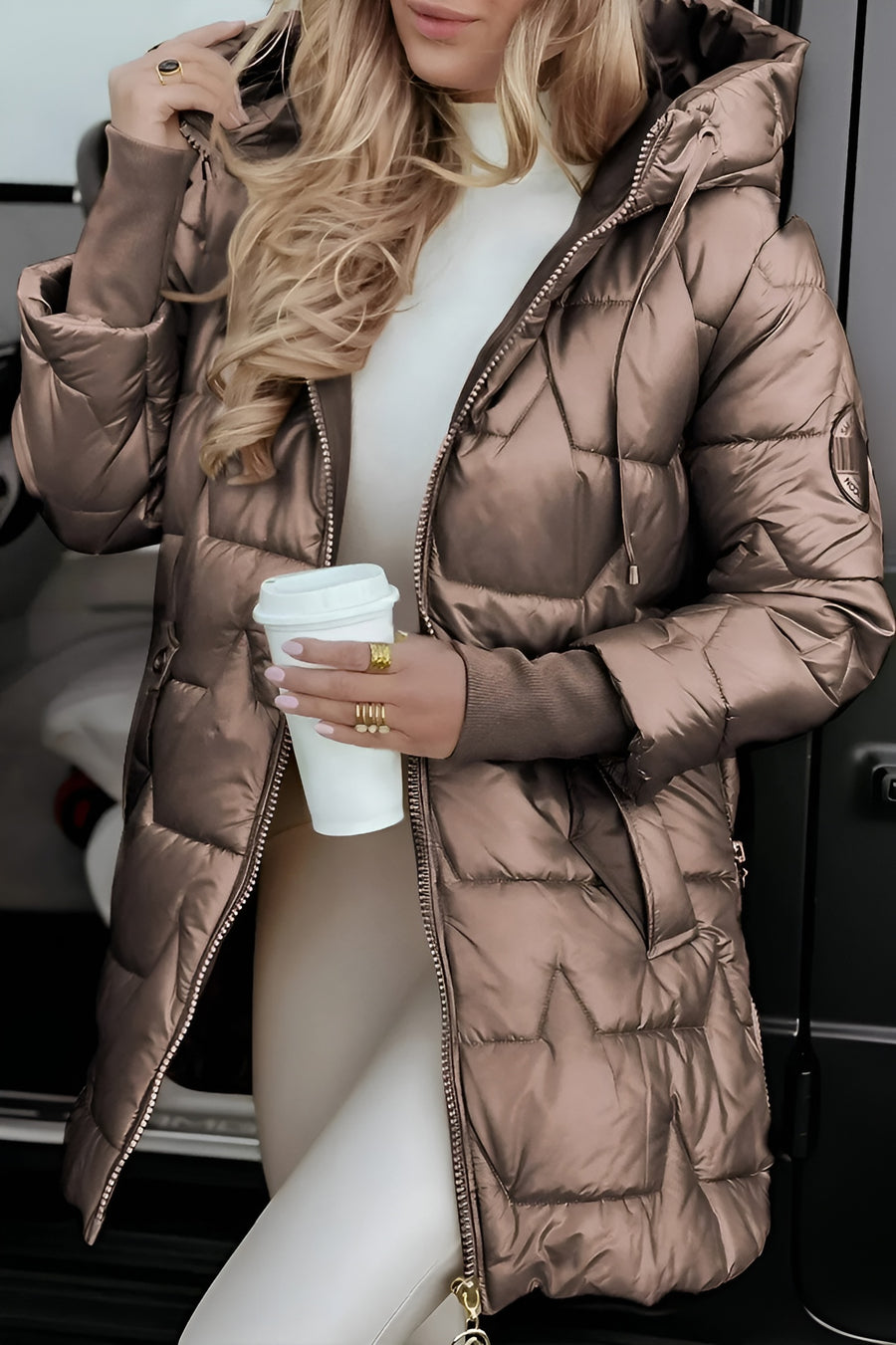Fiora | Quilted Shell Puffer Jacket with Hood and Side Zips