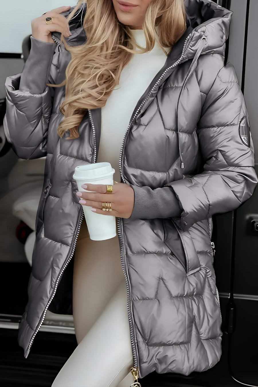 Fiora | Quilted Shell Puffer Jacket with Hood and Side Zips