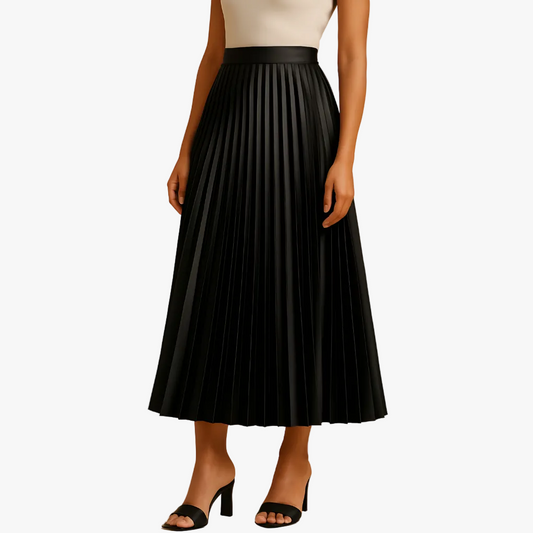 Tamsin | Satin Midi Skirt with High Waist and Pleats