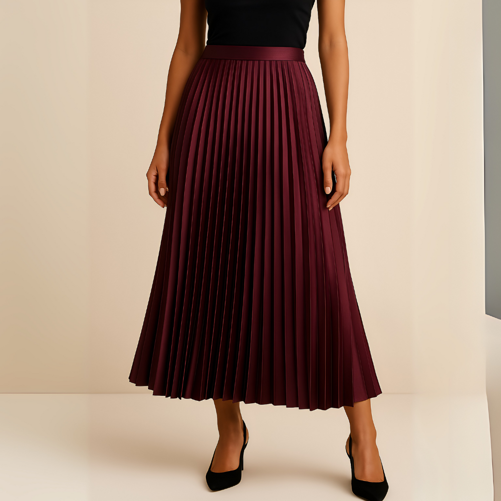 Tamsin | Satin Midi Skirt with High Waist and Pleats