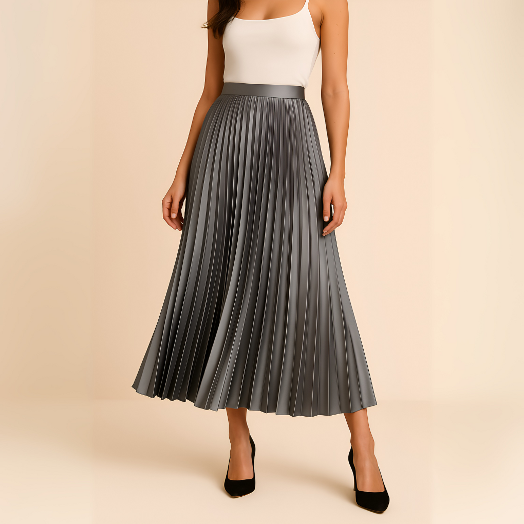 Tamsin | Satin Midi Skirt with High Waist and Pleats