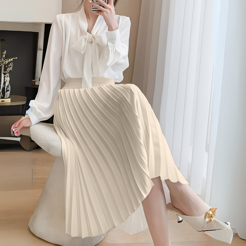 Tamsin | Satin Midi Skirt with High Waist and Pleats