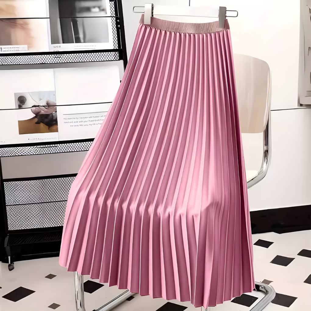 Tamsin | Satin Midi Skirt with High Waist and Pleats