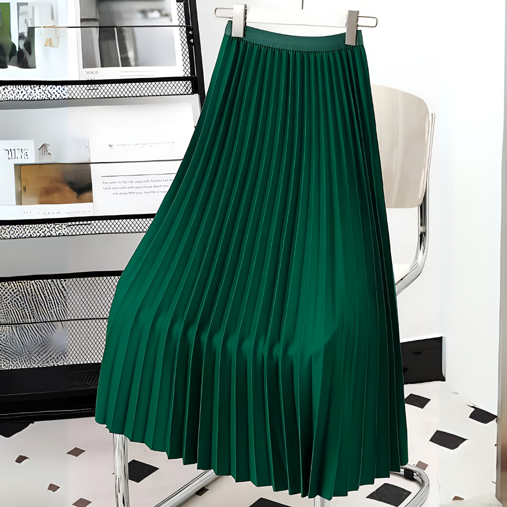 Tamsin | Satin Midi Skirt with High Waist and Pleats