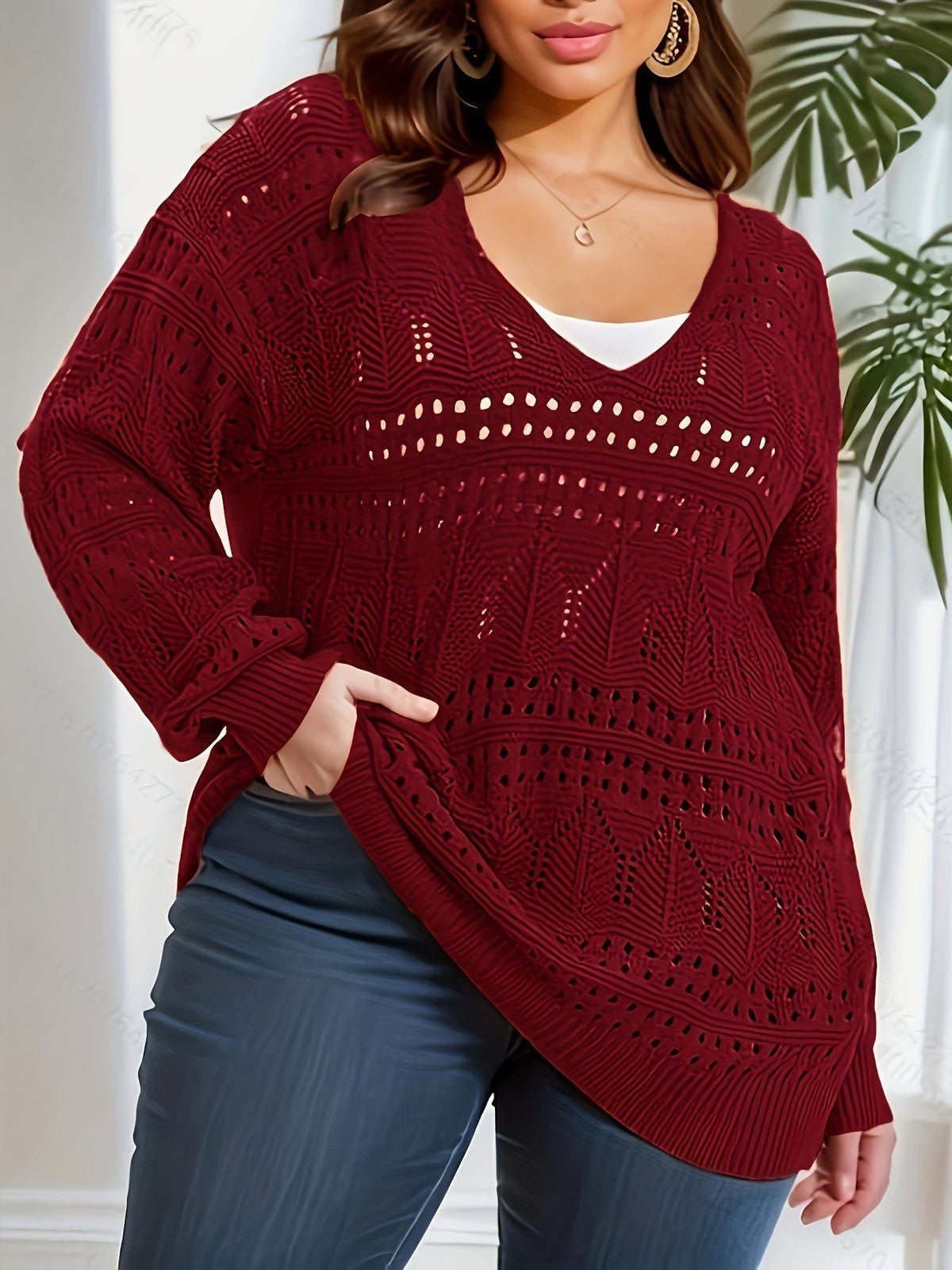 Sabrina | Semi Sheer Knit V-Neck Top